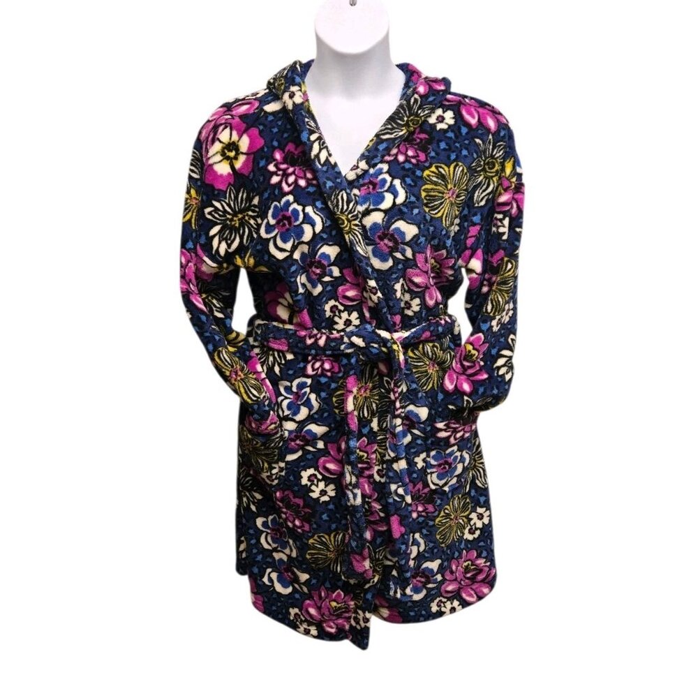 Vera Bradley Womens L/XL African Violet Hooded Fleece Robe Tie Belt Pockets - Picture 3 of 7